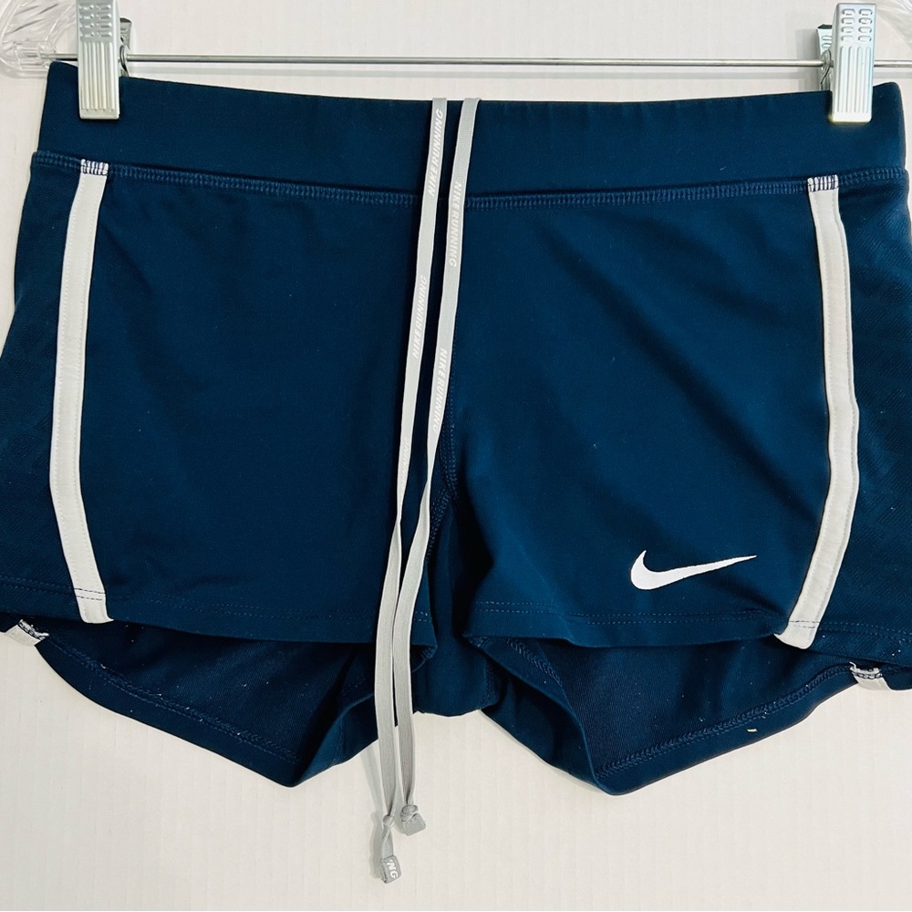 Nike Dark Ladies Blue Running Shorts with White Trim